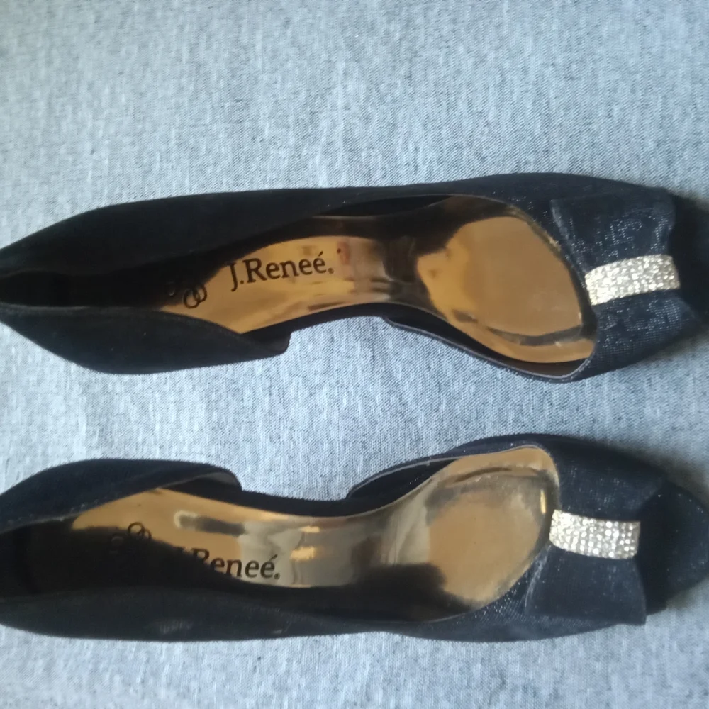J Renee Black Glitter Peep toe Pump Size 9M - Picture 2 of 4